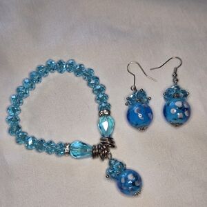 Murano Style Bold Blue Glass & Faceted Beaded Jewelry Set